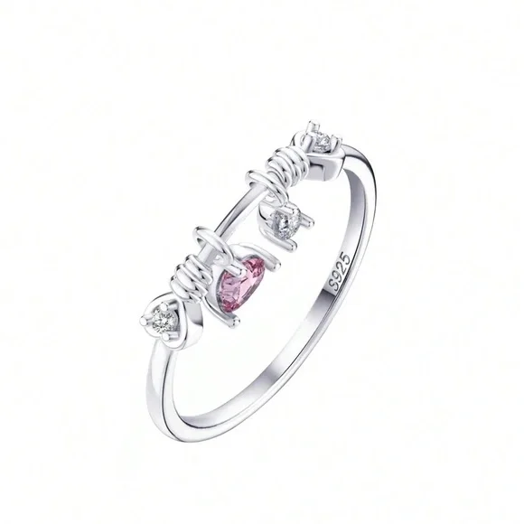 Heart Cut Zirconia Charm Design 925 Sterling Silver Ring - Picture 4 of 10